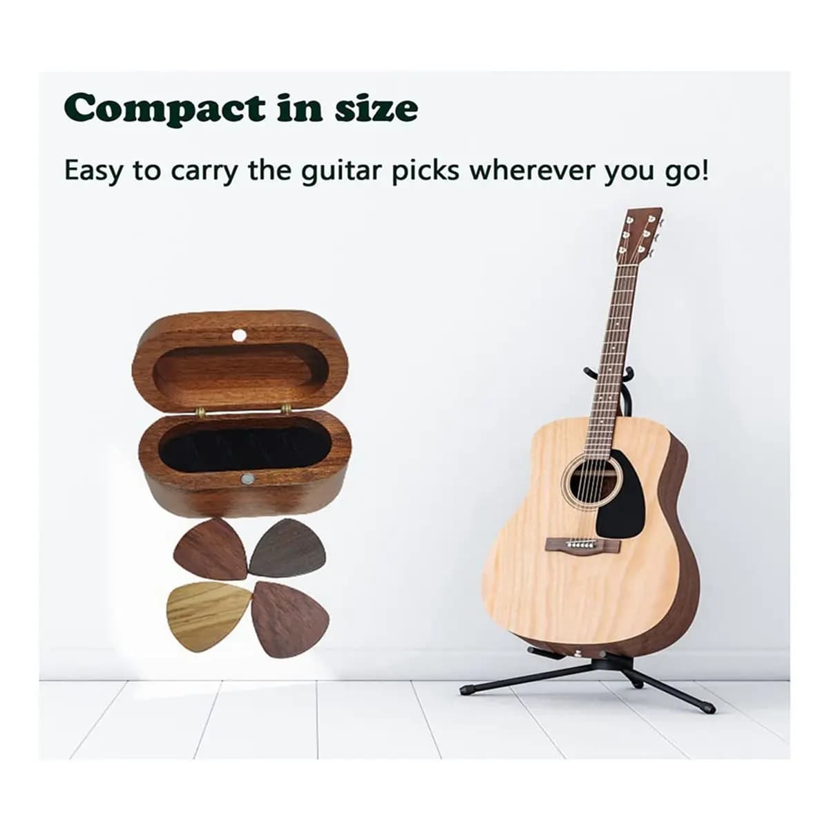 TUREBG 2X Guitar Pick Holder Set with 8 Wooden Pick,Natural Keepsake Wood Guitar Pick Display Case,Mini Guitar Storage Box