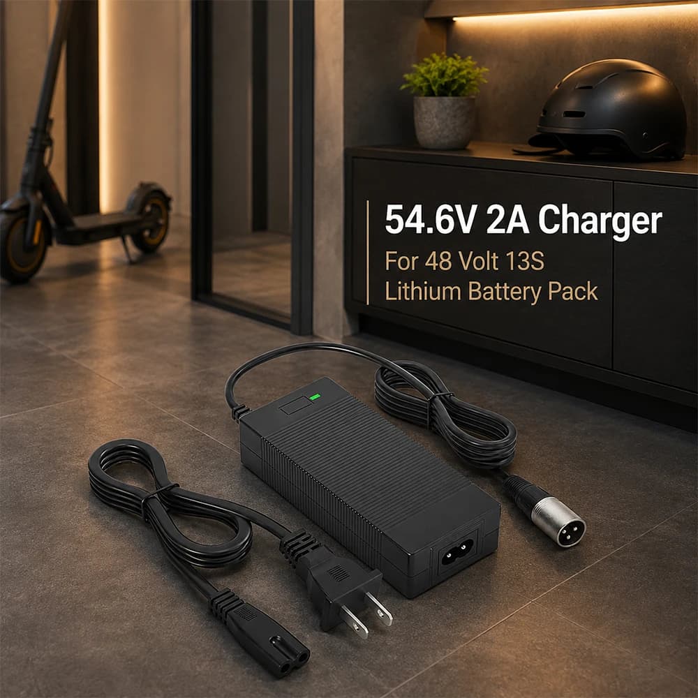 54.6V Charger 48v Output 54.6V 2A 48 Volt 3-pin XLR Male Plug for 54.6 Volt 13S 12Ah Lithium Battery Charger