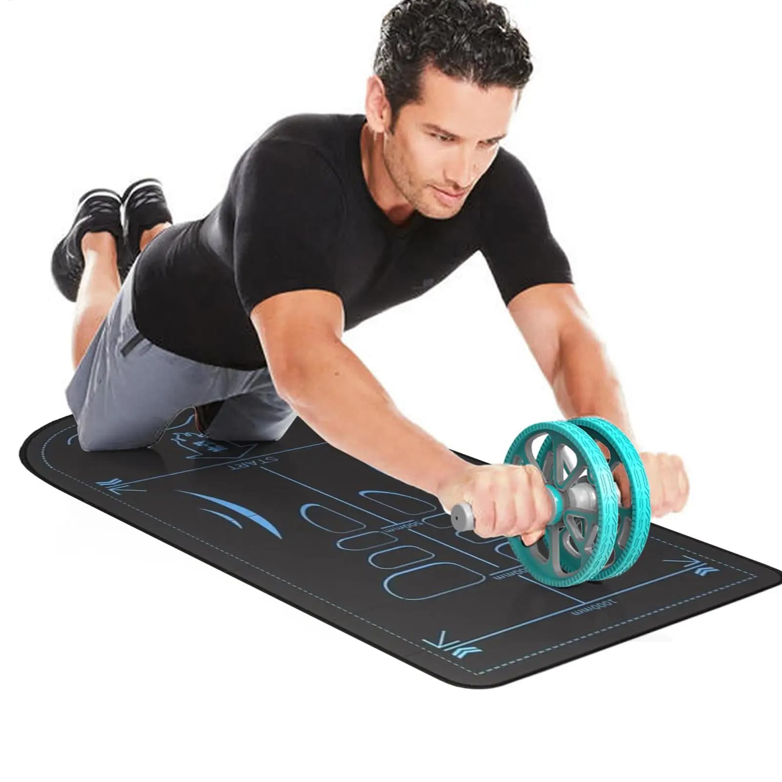 Yoga Mat with Wheel for Abdominals, Anti-Slip Mat for Exercises, Abdominal Mat and Knee, 7mm Acoustic Insulating Mat, Carpet Thickness for Knee