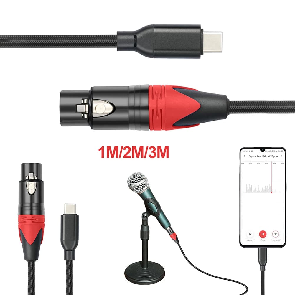 Cavo microfonico USB C da 1/2/3 metri, plug and play, da USB C maschio a XLR femmina, cavo audio da studio, cavo audio da USB C a XLR per microfono.