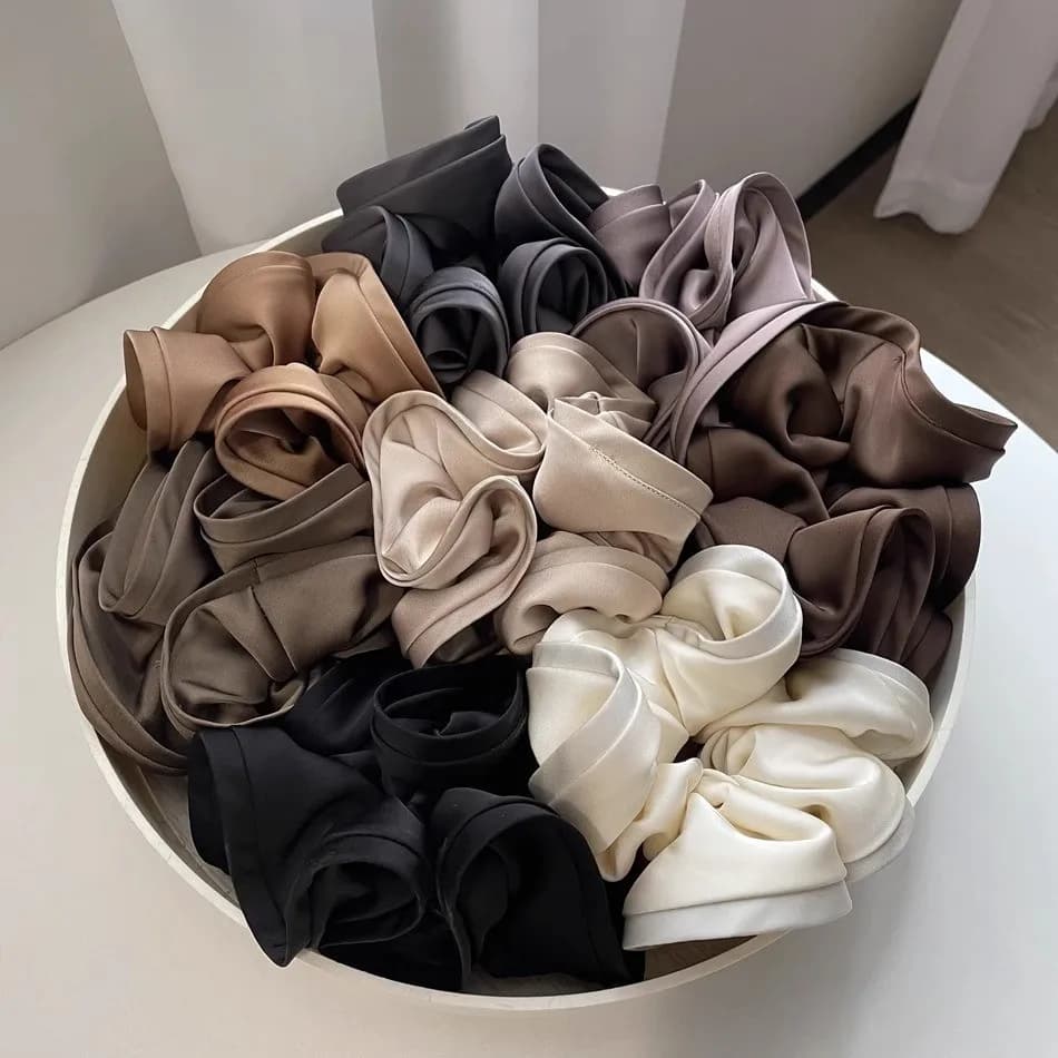Anello per capelli con bordo fungo in raso Accessori per capelli elastici alti per scrunchie femminile di fascia alta in tinta unita