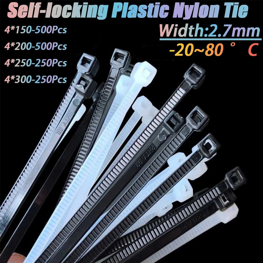 Self-locking Plastic Nylon Tie Black/White 4x150 Cable Tie Fastening Ring Cable Tie Zip Wraps Strap Nylon Cable Tie 2.7 Width
