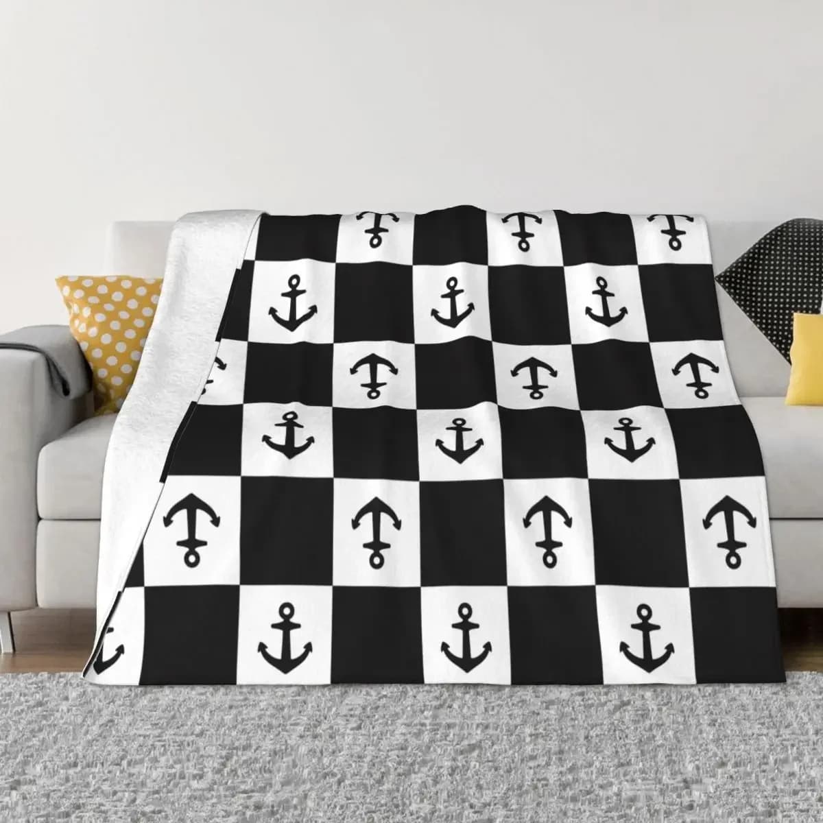 Anchor Boat Checked Pirate Helm Coperta in pile nautico Coperta per divano letto Trapunta sottile in peluche leggera