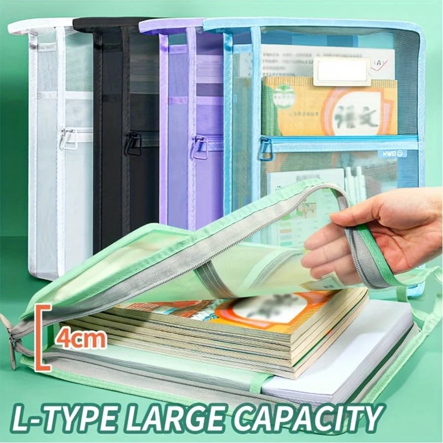 Organizer per documenti A4 di grande capacità, 1 pezzo - Borsa portadocumenti a doppio strato in nylon resistente con cerniera, trasparente, ideale per ufficio e scuola