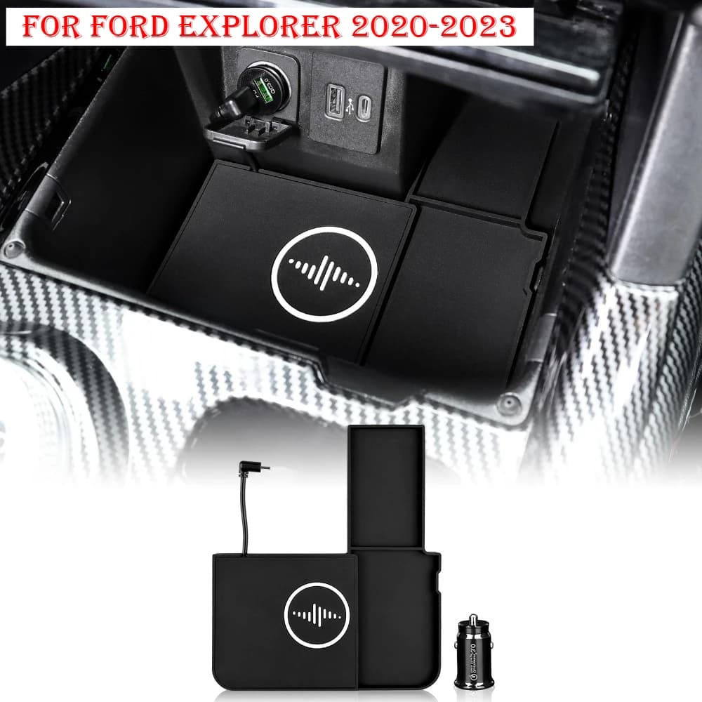 Auto Caricatore Senza Fili Pad Stabile Ricarica Veloce Per Ford Explorer 2020-2023 Console Centrale Scatola di Immagazzinaggio Trim Decorazione Accessori
