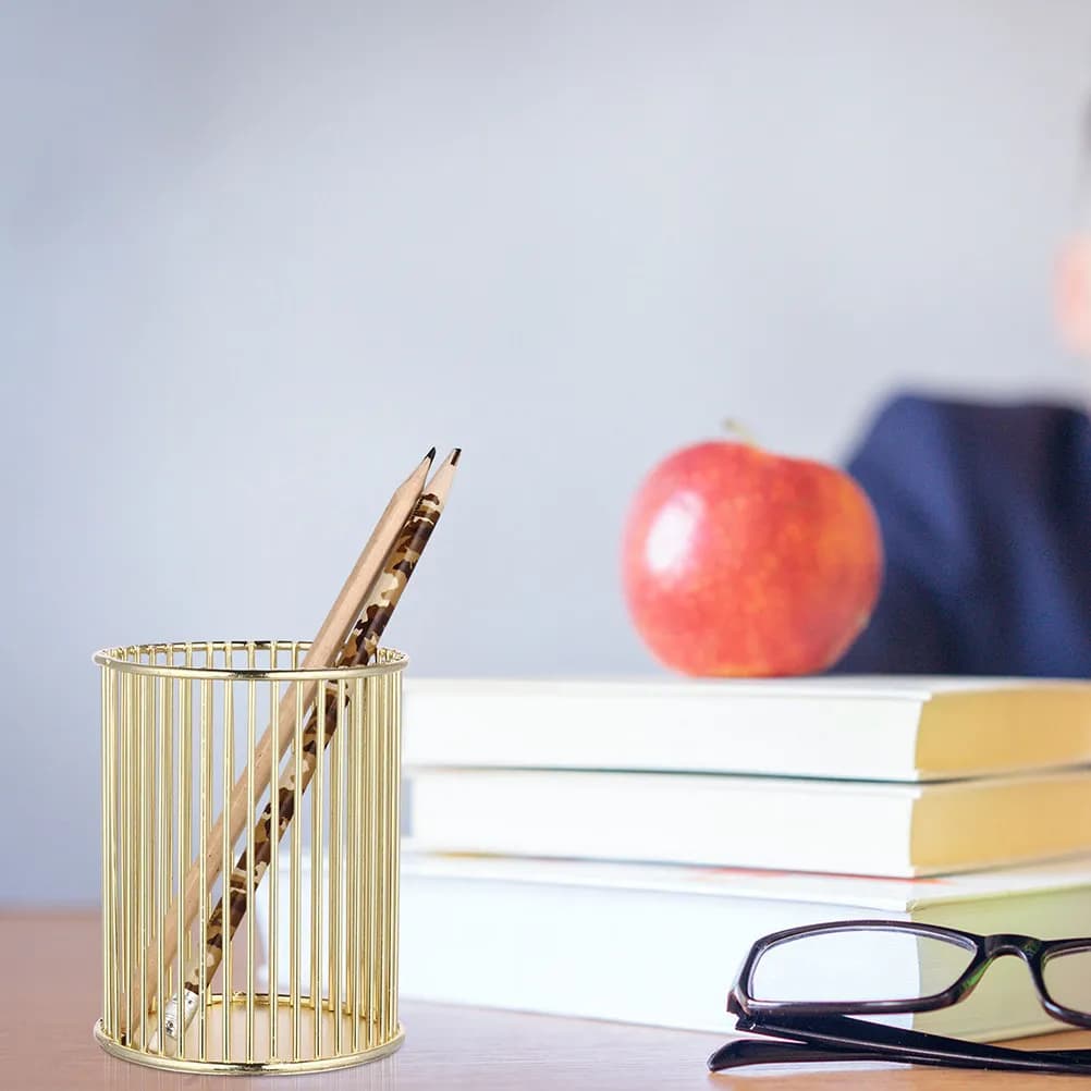 2Pcs Iron Art Pen Holder Hollow Metal Storage Organizer Desktop Pencil Makeup Brush Container Multifunctional Pot
