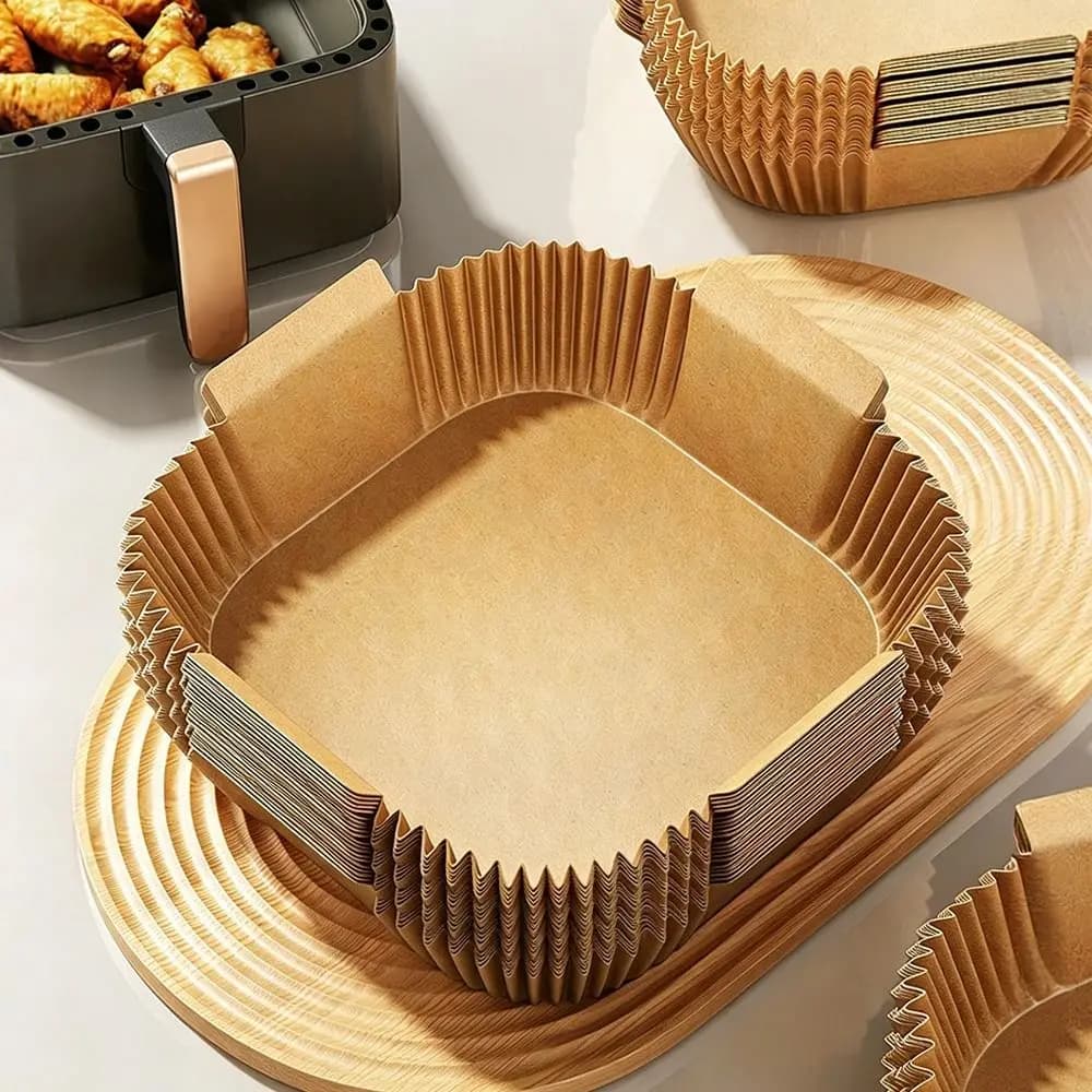 50Pcs Durable Non-stick Air Fryer Paper Liners Oil Proof With Handle Parchment Paper Square Air Fryer Liners