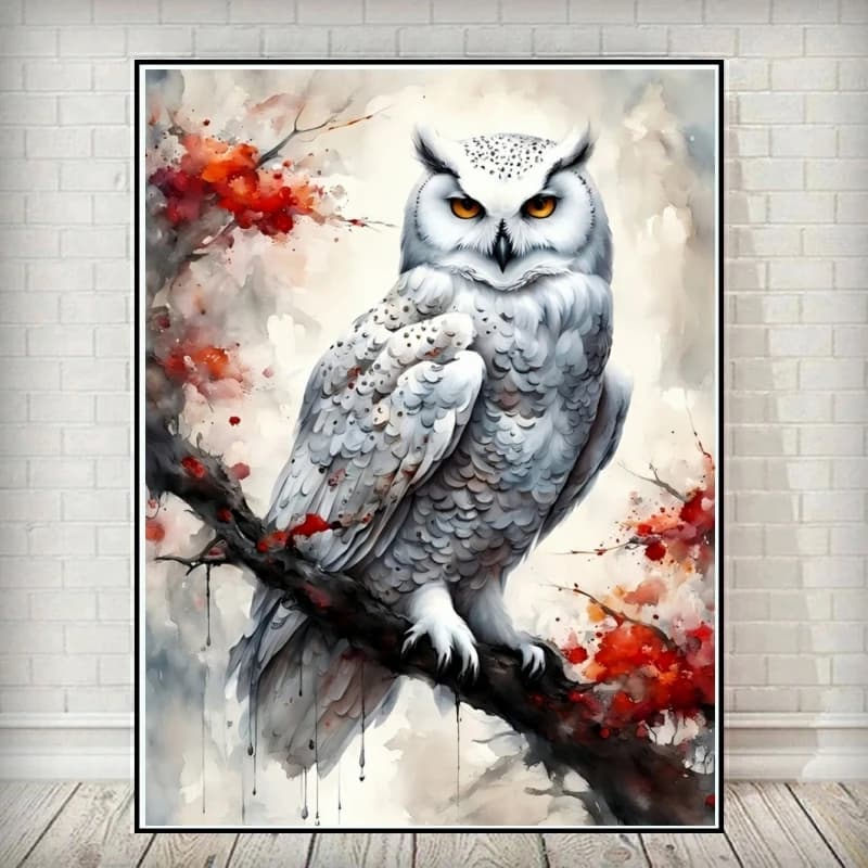 Kit Pittura Diamante 5D Gufo delle Nevi, Quadro Paesaggistico Fai da Te, Ricamo con Strass, Punto Croce, Mosaico Fai da Te, Decorazioni Artigianali per la Casa