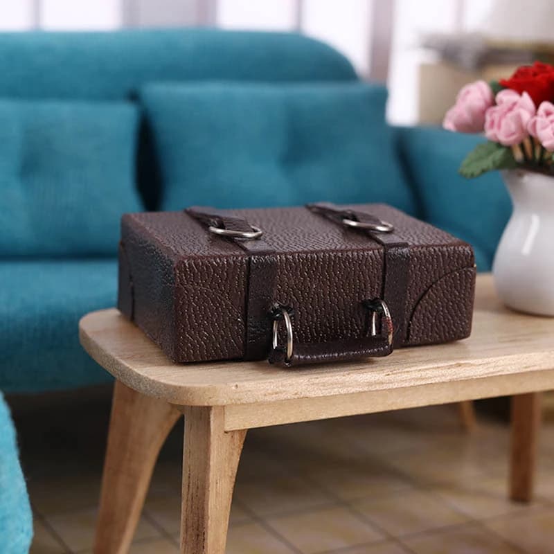 /Kb/1:12 Scale Miniature Doll Leather Luggage Vintage Suitcase Accessories Gift