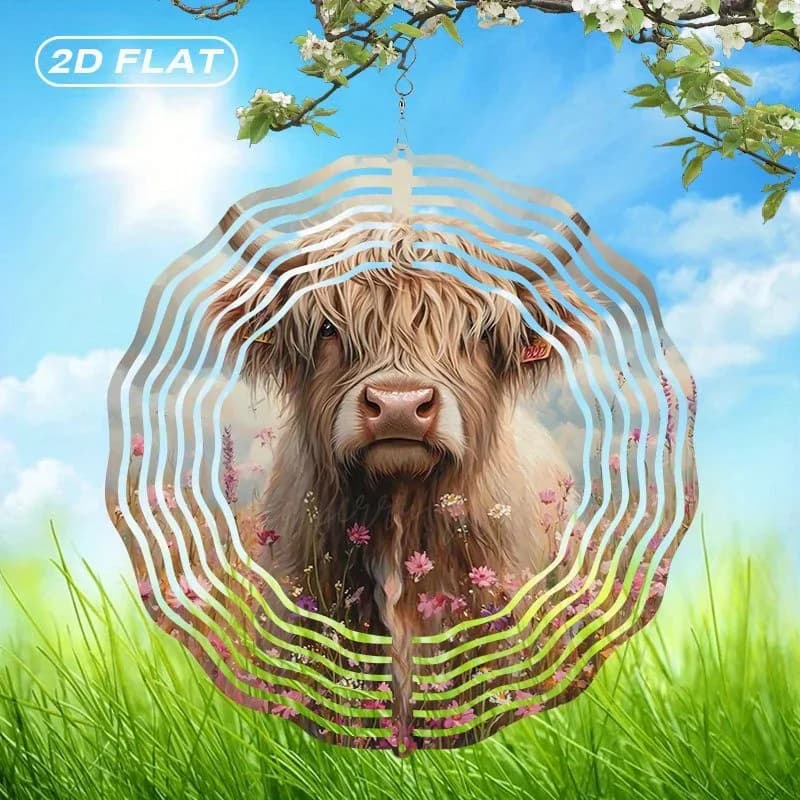 2D Flat Bohemian Cow Dreamcatcher Wind Chime, 10 Inch Faux Stained Glass Garden Decor, Indoor Outdoor Housewarming Gift