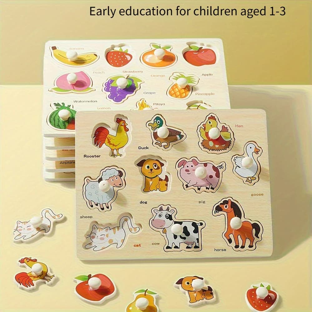Montessori Early Education Geometry Beginner Puzzle Board, Hand-Held Fixed Board Puzzle Development, Puzzle Block Shape Matching