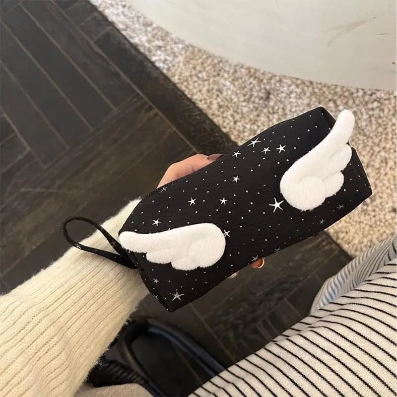 Hot Sale Print Wings Star Dots Pencil Case Y2k Desktop Storage Korean Style Pen Bag Large Capacity Stationery Storage