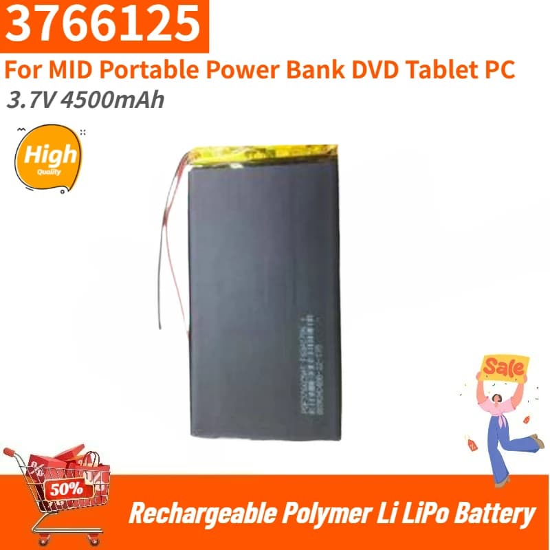 100% New High Capacity 3766125 3.7V 4500mAh For MID Portable Power Bank DVD Tablet PC High Quality Replacement Battery