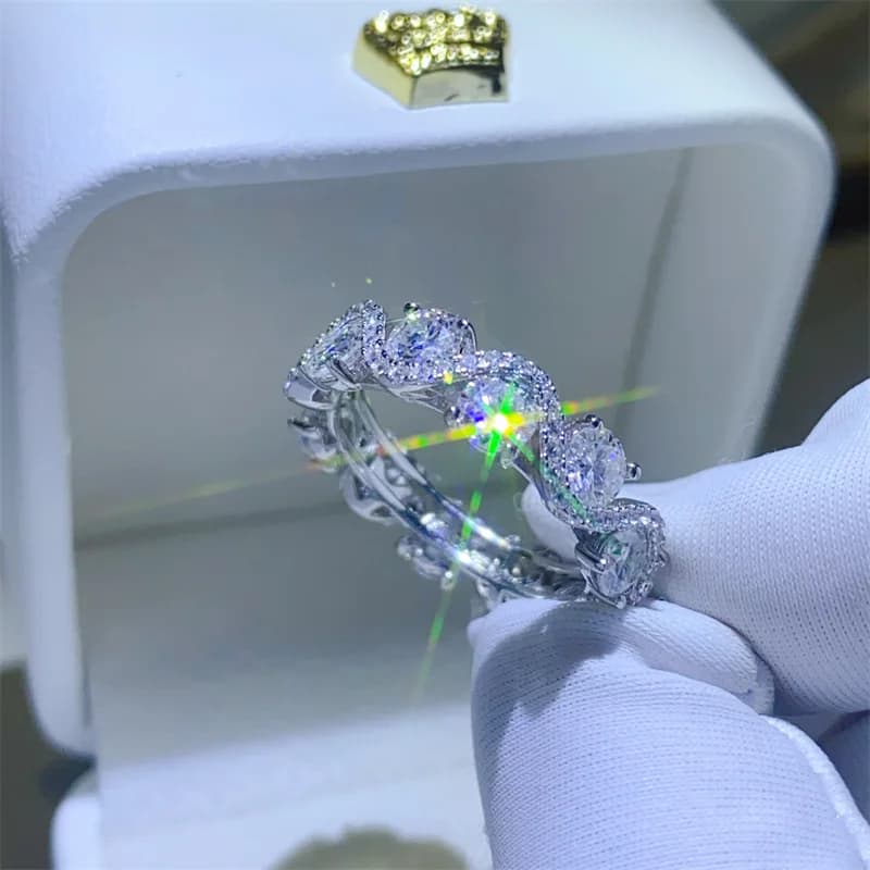 Anello ondulato in argento sterling 925 con moissanite da donna, gioiello impilabile per pallavolo, anello da dito, ideale per feste e banchetti