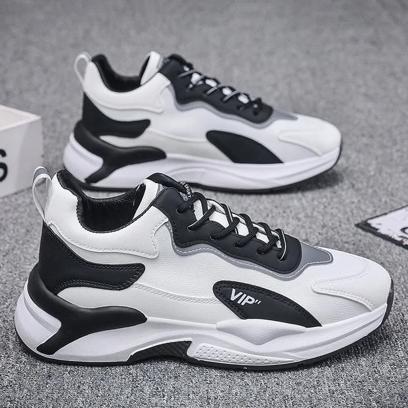 Men's Sporty Dad Shoes Leather Surface Lightweight Spring Autumn Anti-slip Wear-resistant Casual Shoes Fashionable Running Style