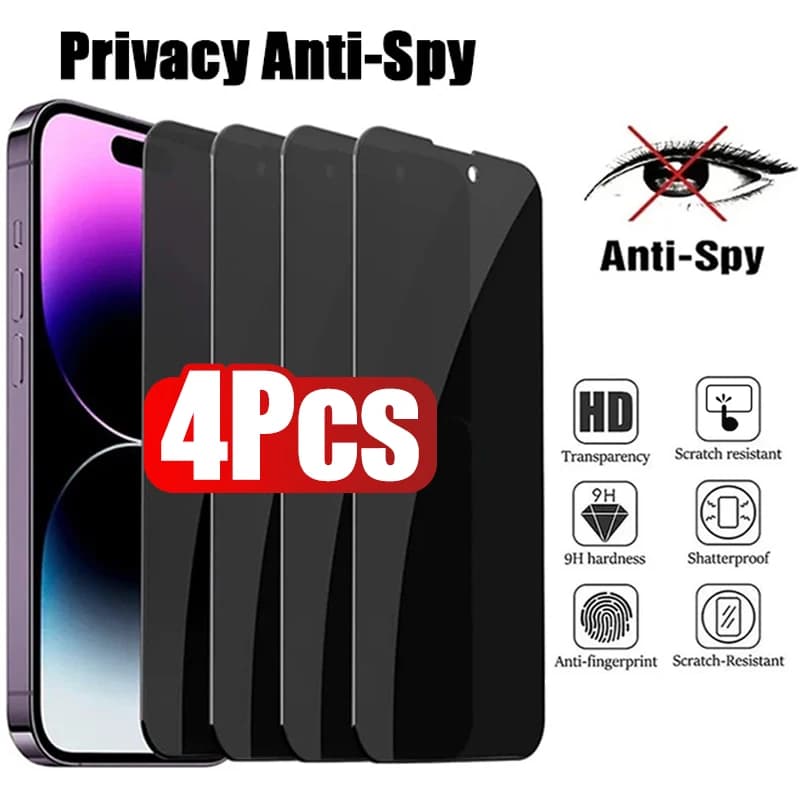 4 Pezzi Protezione Schermo Anti-Spia a Copertura Totale per iPhone 17 16 11 12 13 14 15 PRO MAX Vetro Temperato Privacy 17 Air 16 Pro Max Plus