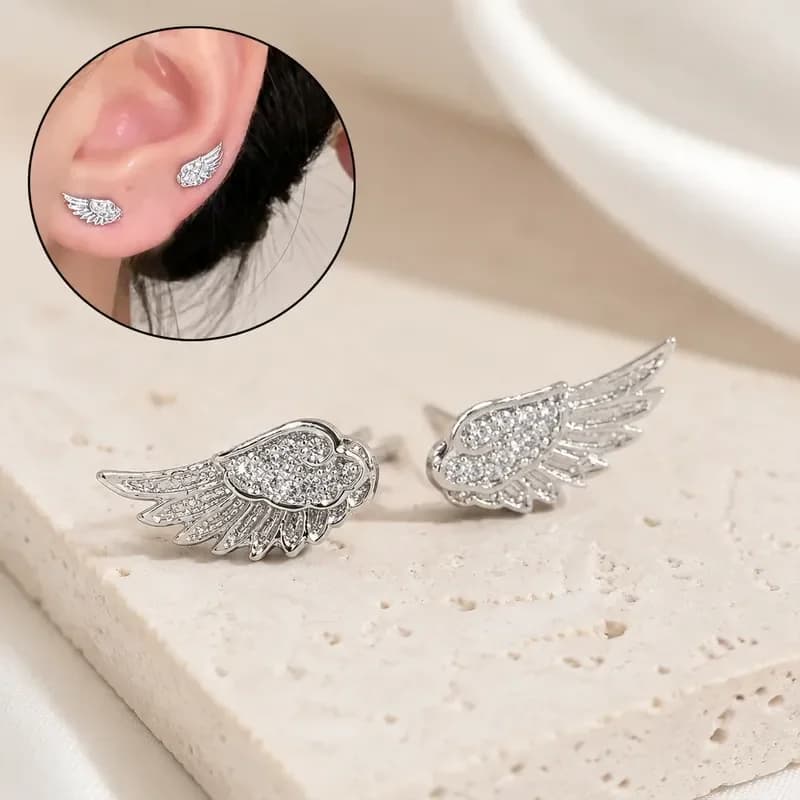 hypoallergenic Fashion Zircon Wing Stud Earrings for Women Luxury Shiny Crystal Creative Angel Wings Cross 925 sterling silve