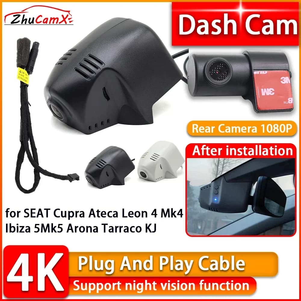 Telecamera Anteriore e Posteriore per Auto SEAT Cupra Ateca Leon 4 Mk4 Ibiza 5 Mk5 Arona Tarraco KJ, Registratore Video DVR 4K Plug and Play, Dash Cam