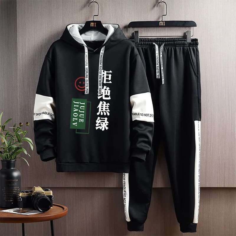Set Trendy di Felpa e Pantaloni Foderati in Pile per Ragazzi Adolescenti, Maniche Lunghe, Caldo e Comodo per Autunno e Inverno, Abbigliamento Sportivo
