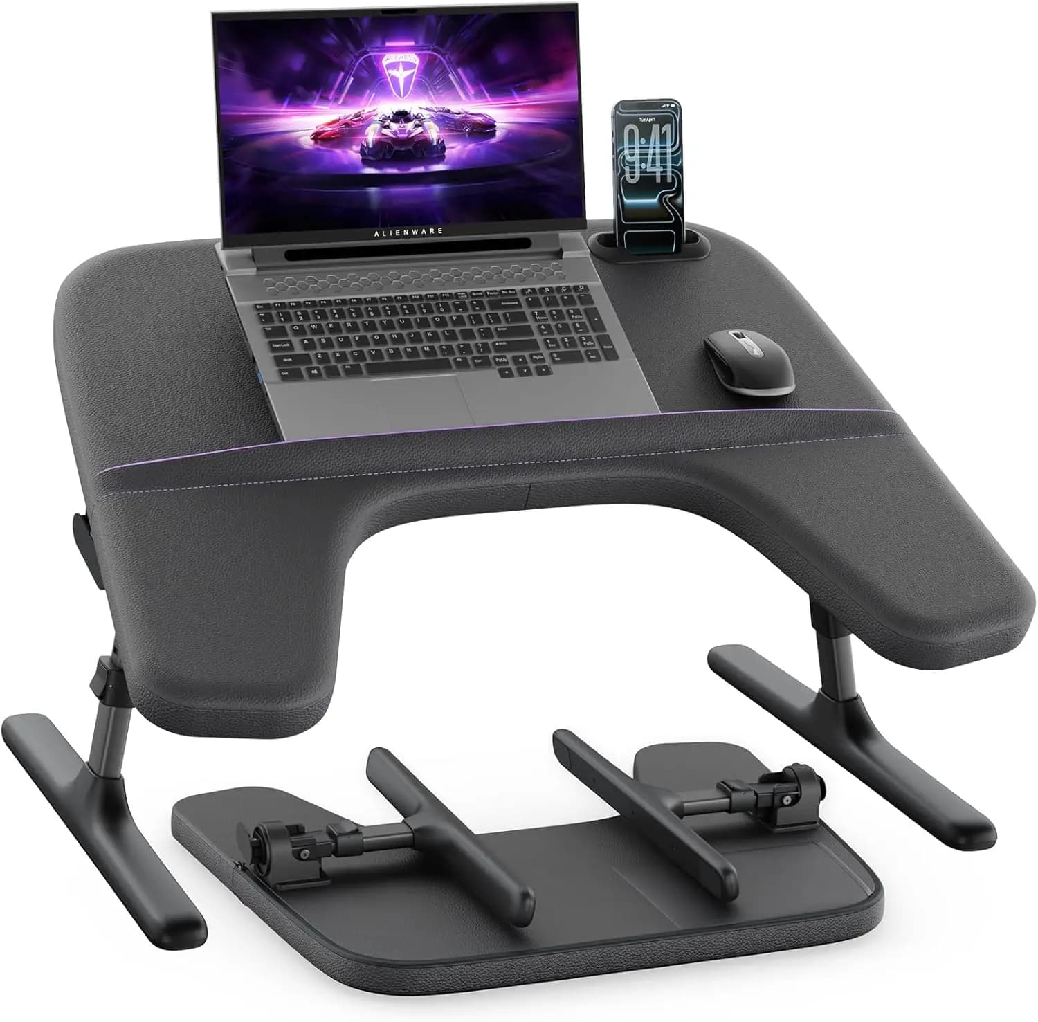 Tavolino Regolabile per Laptop da Letto e Divano, Tavolo Ergonomico Pieghevole con Braccioli Morbidi per Lavoro, Lettura, Gaming (Nero)