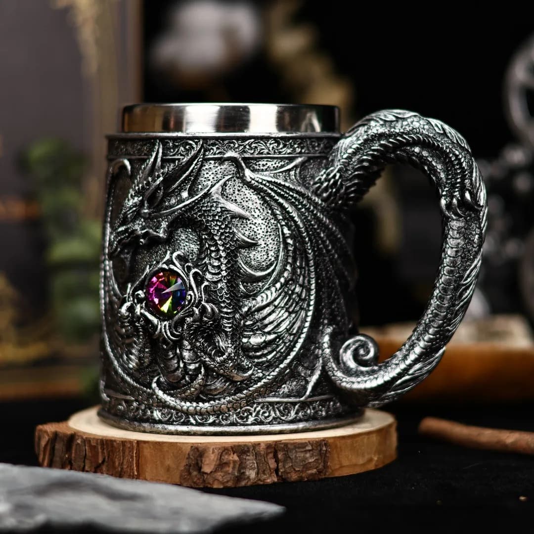 Tazza da Bere con Design di Drago Mitologico, Bicchiere da Birra a Doppia Parete Isolato per Appassionati di Game of Thrones