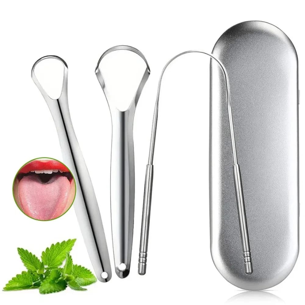 Premium 1 pz/3 pz Metal language scraper for adults and children Stainless steel portable language scrapers