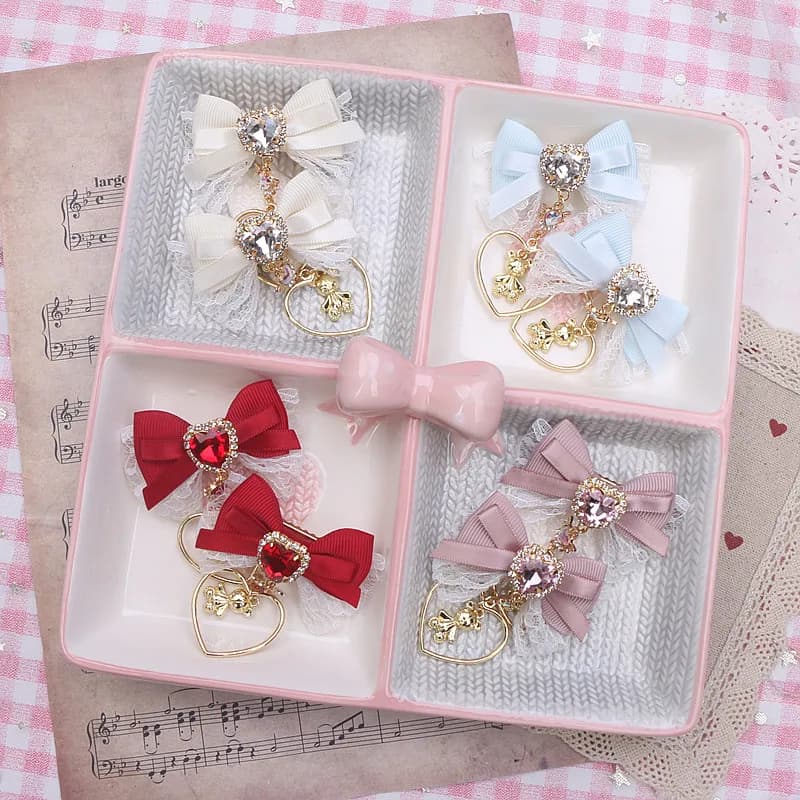 1 Pair Y2K Girl Lolita Hair Accessories Bow Women's Larme Kei Har Clips Lace Bow Rhinestone Japan Style Jirai Kei Gift