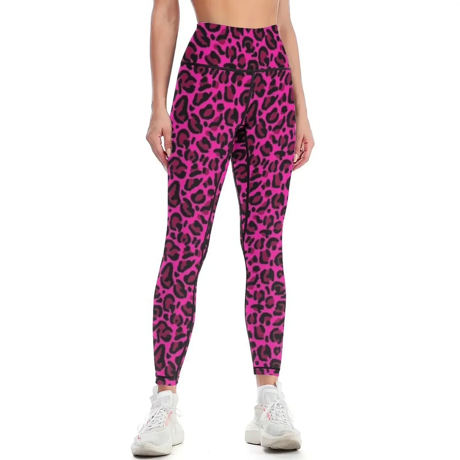 Leggings rosa shocking con stampa leopardata in stile Y2K, set sportivo da donna per palestra e fitness, pantaloni da donna, leggings da donna