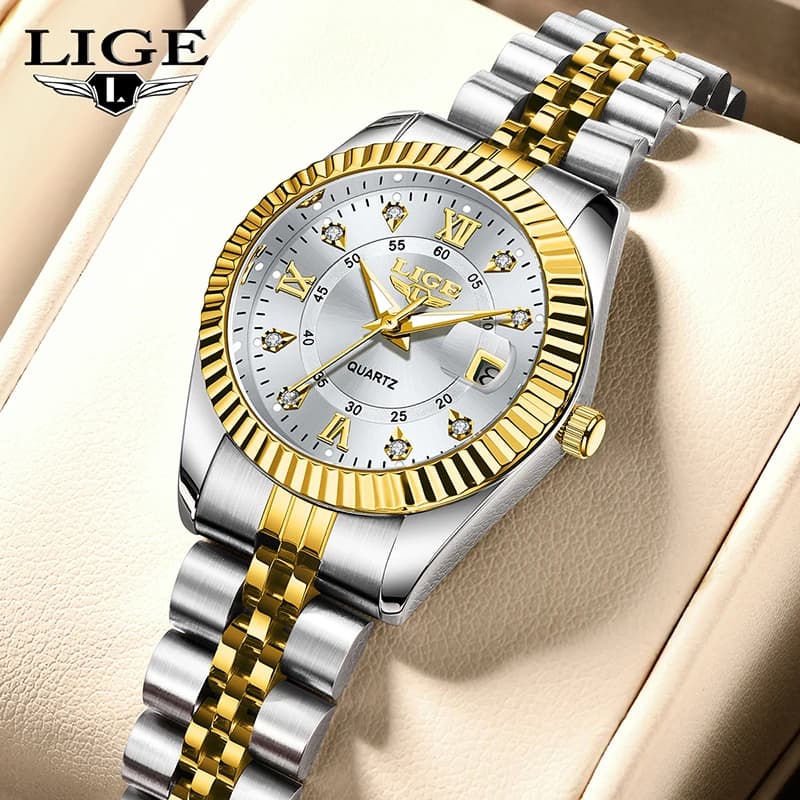 LIGE NUOVO Orologio Elegante da Donna Impermeabile, Orologio da Polso di Lusso alla Moda con Cinturino in Acciaio Inossidabile per Donne, con Calendario, reloj mujer