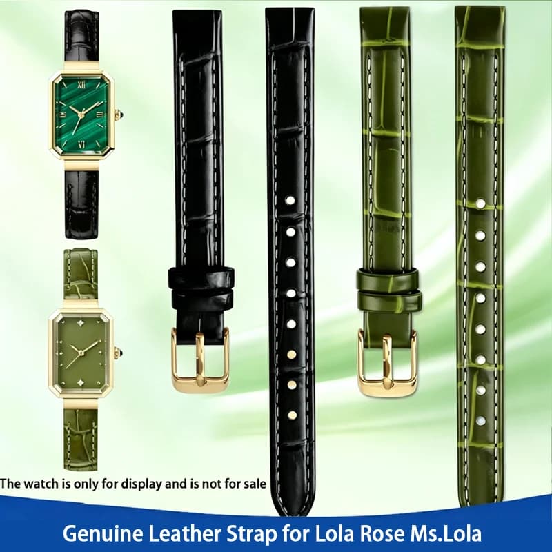 Genuine Leather / Stainless Steel Straps for Lola Rose Ms.Lola New Sugar-Shape Green Dial Watch LR4700 LR4701