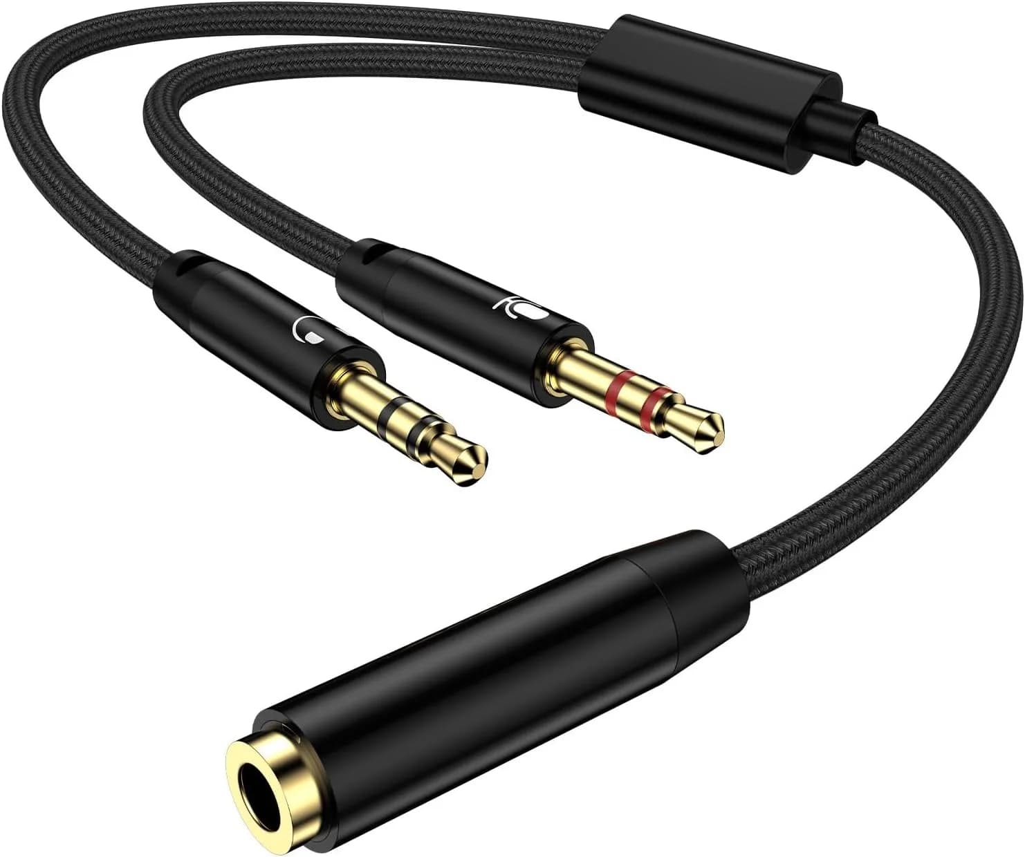 Splitter per Cuffie e Microfono da 3,5mm, Cavo Adattatore Audio da 1 Femmina a 2 Maschi per PC, Cuffie da Gaming, Laptop, Altoparlanti e Dispositivi TRRS