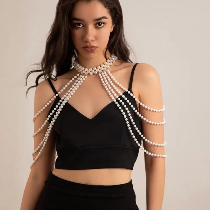 Regalo nuziale: collana con catena a tracolla con perle finte e nappe e scialle per abito cheongsam abbinato, epitomo di eleganza e stile