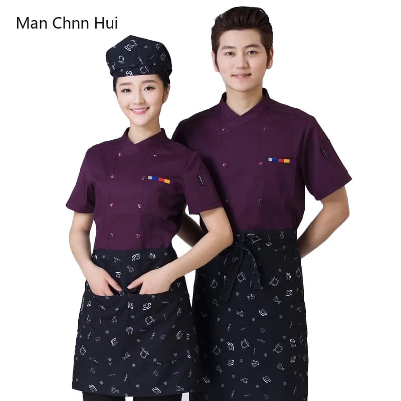 Giacca da cuoco estiva da donna viola ristorante occidentale abbigliamento da cucina Hotel uomo cuoco uniforme Caffe Shop cameriere femminile abbigliamento da lavoro