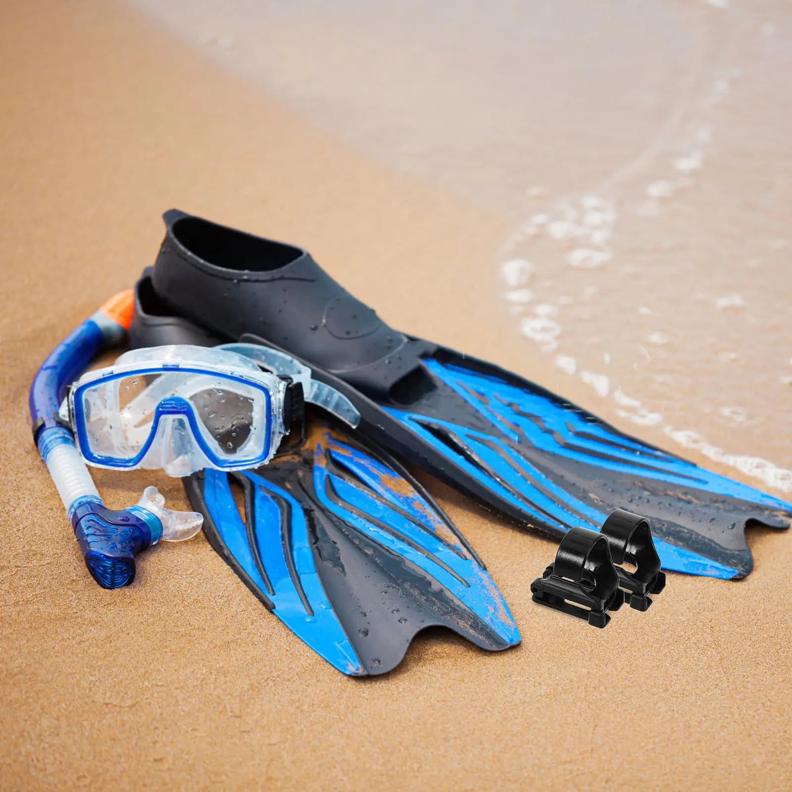 4 piece snorkel fastener, black plastic spare buckle for snorkeling and diving equipment, for swim masks and glasses, swimming training equipment