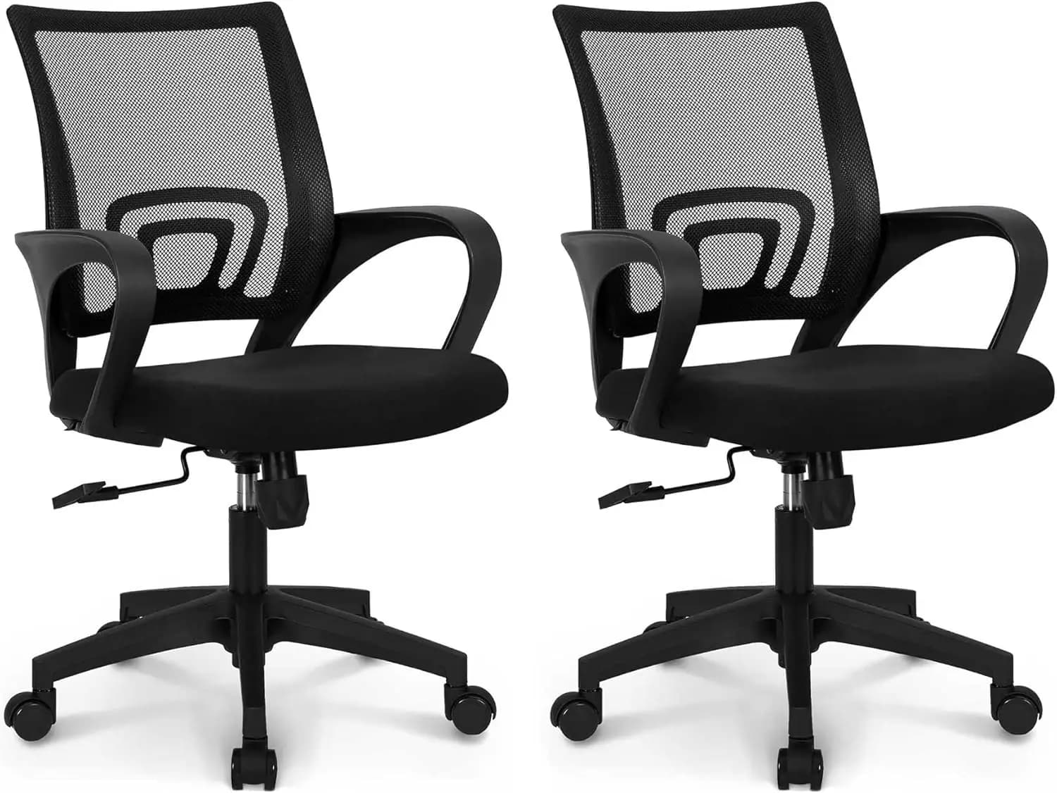 Sedia da Ufficio Ergonomica in Rete con Supporto Lombare, Altezza Regolabile Girevole per Scrivania e Gaming (Confezione da 2 Nera)