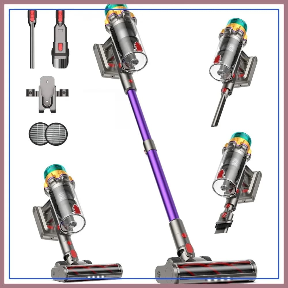 Aspirapolvere Senza Fili, 55KPA 650W, 65 Minuti di Autonomia, Contenitore Polvere Extra-Large, Aspirapolvere Ricaricabile con Supporto Autoportante, per Pavimenti in Legno, Tappeti, Peli di Animali Domestici