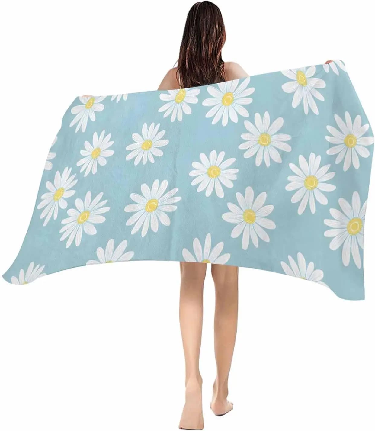 Teli da Spiaggia con Motivi Floreali, Asciugamani da Piscina Azzurri, Teli da Bagno Anti-Sabbia, Coperta da Spiaggia ad Asciugatura Rapida, Asciugamano da Viaggio Leggero