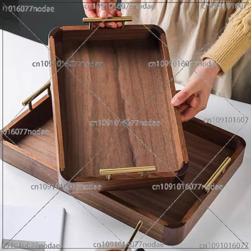 Solid Wood Tray, Black Walnut Tea Tray, Household Living Room Wooden Dinner Plate, Snacks, Dried Fruit Water Cup Storage Tray