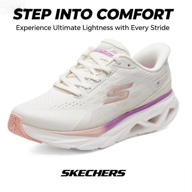 Skechers Women's GO RUN Training Running Shoes, Glide-Step Cushion Breathable Mesh Lightweight Sport Sneakers 129825-NAT
