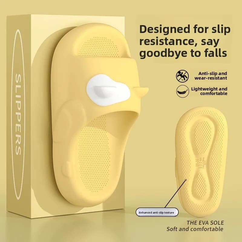 Cute Ears Thick Bottom Home Slippers for Women Couples Wearable Summer Striped Flat Sandals Comfortable Breathable Slip-On