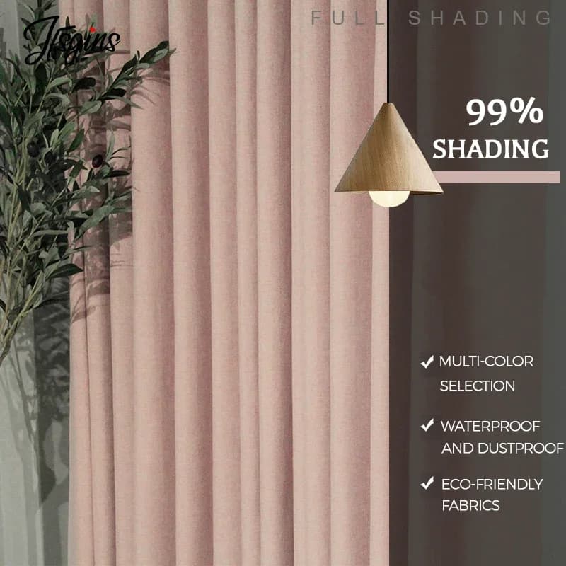 Linen Look Blackout Curtains for Living Room Window Solid Curtain for Bedroom Opaque Drapes Treatment Rideaux Home Decor Texture
