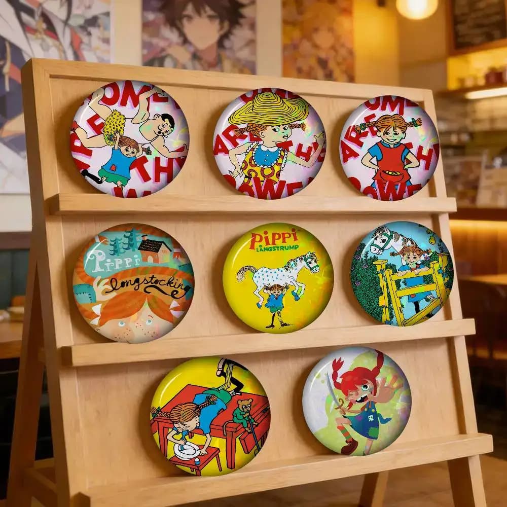 Spilla creativa in latta con bottone morbido a tema anime P-Pippi Longstocking, icona animale, spilla da bavero, accessorio per zaino