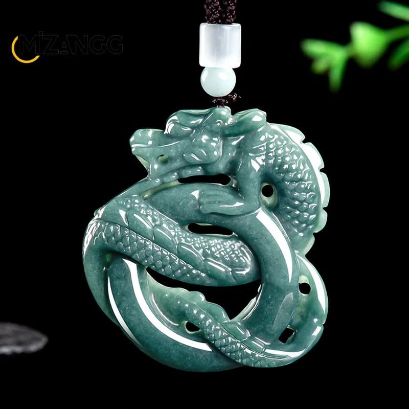 Ciondolo drago d'acqua blu giadeite naturale di alta qualità Splendidamente intagliato Collana di giada per uomo e donna, regalo con ciondolo fortunato