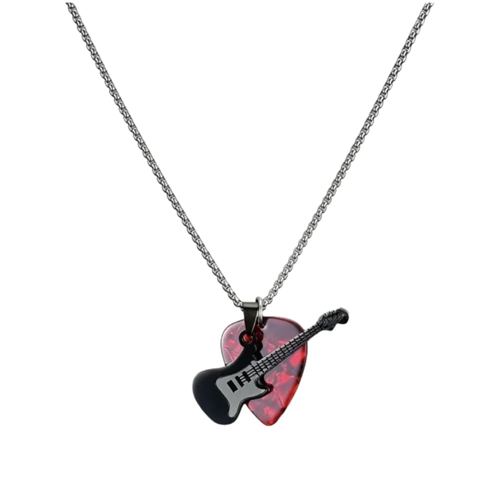Collana con Ciondolo Plettro per Chitarra Hip-hop in Acciaio al Titanio, Catena Punk per Chitarra, Choker Trendy Vintage, Catena per Maglione con Chitarra Elettrica per Ragazzi
