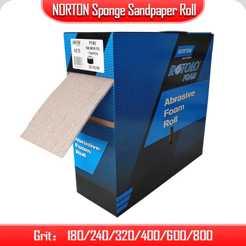 NORTON Rotolo di carta vetrata in schiuma 200 fogli/SCATOLA per lucidare lamiere per auto verniciatura a spruzzo metallo/legno/mobili lucidati