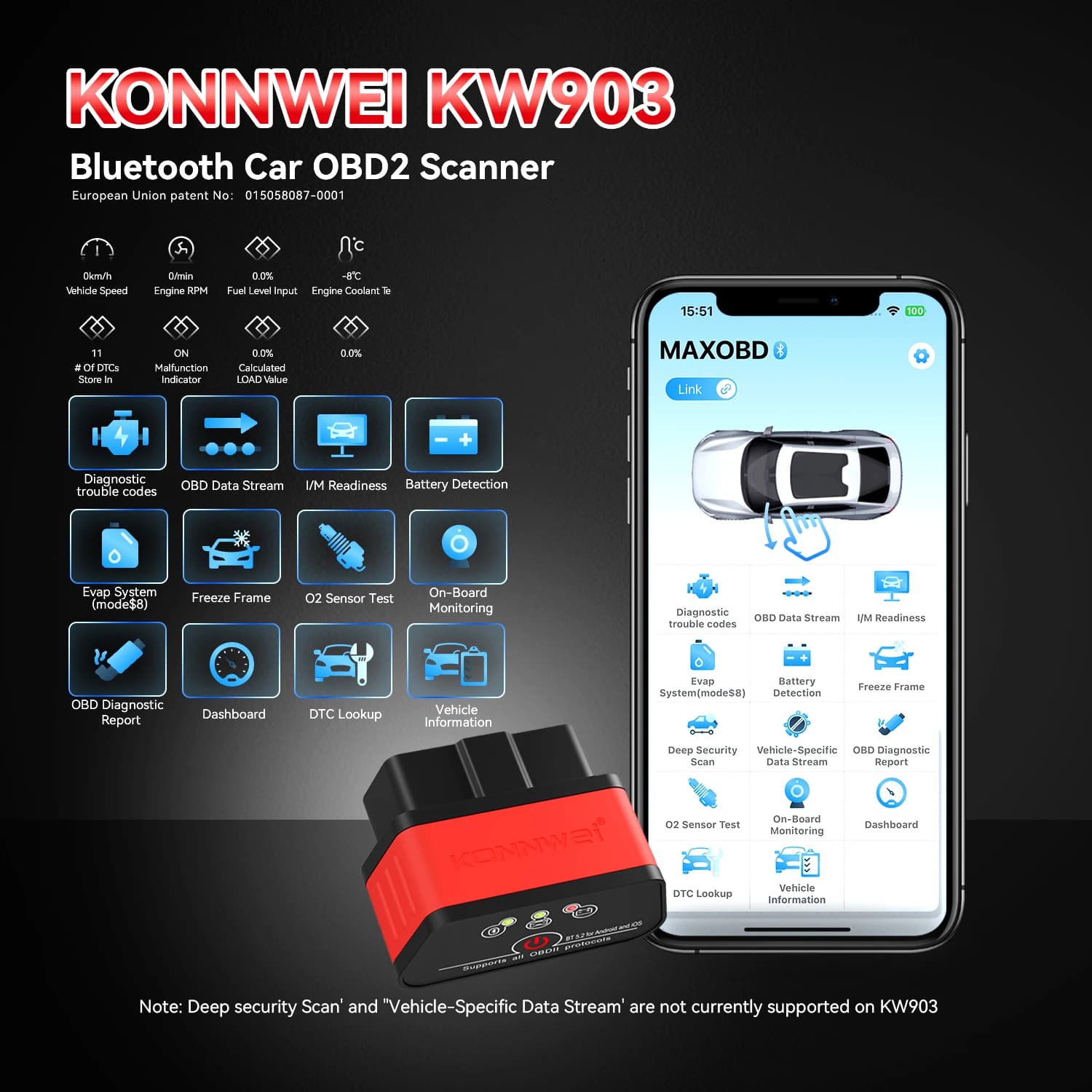 Strumento diagnostico OBD per auto 12V Codice guasto Liquidazione Monitoraggio nel veicolo Telefono cellulare Controllo app Bluetooth Strumento di scansione OBD2 per auto