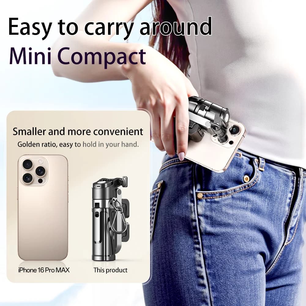 Treppiede mini selfie stick 3 in 1 con stabilizzatore portatile per supporto per telefono cellulare con telecomando wireless per smartphone