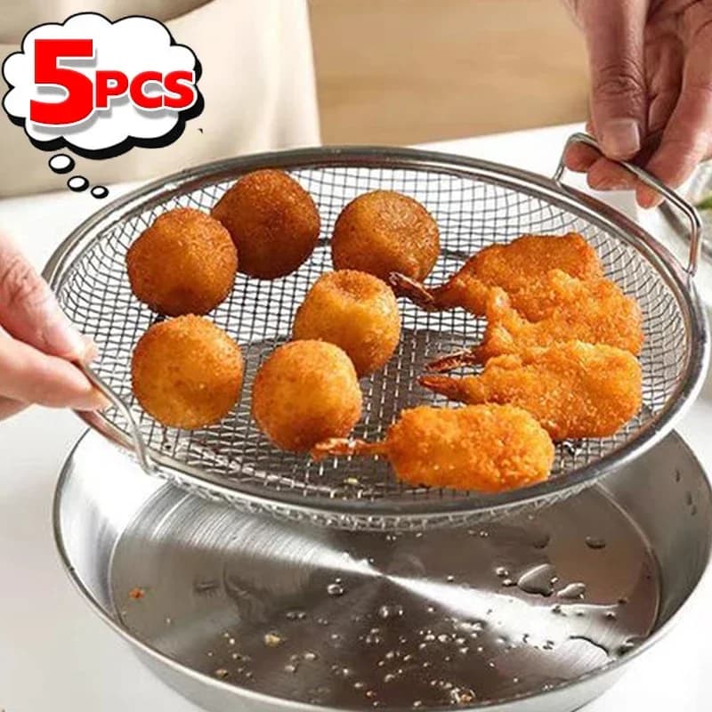 Colino in Acciaio Inossidabile con Rete Filtrante, Scolapasta per Olio e Frittura con Manico, Griglia per Patatine Fritte, Utensile da Cucina
