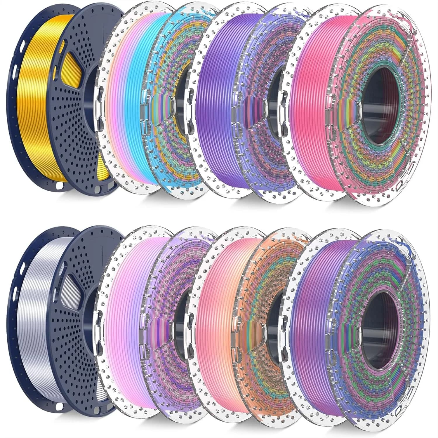 Set di Filamenti per Stampante 3D, 8 Bobine da 2kg Totali, PLA Seta Multicolore Arcobaleno, Cambio Colore Rapido, Ogni Bobina da 8 Metri, Confezionate Singolarmente Sottovuoto, Bobina da 250g per Stampa 3D