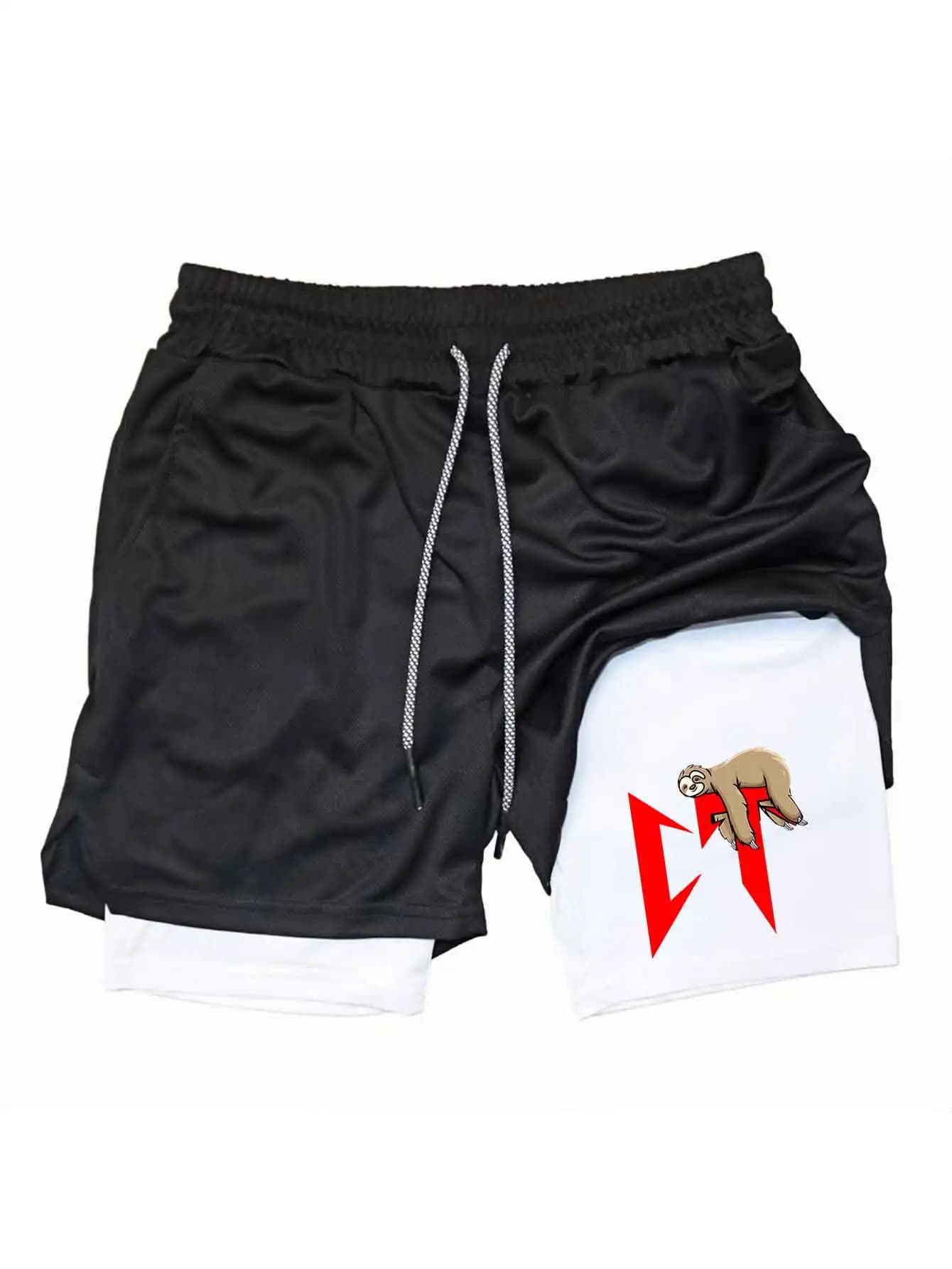 Pantaloncini sportivi da uomo, pantaloni sportivi stampati, doppio strato, ad asciugatura rapida, basket, muscoli, fitness